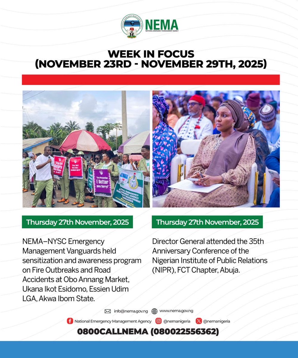 nemanigeria's tweet image. NEMA WEEK IN FOCUS

(NOVEMBER 23RD - NOVEMBER 29TH, 2025)

#nemaisworking #nema #weekinfocus