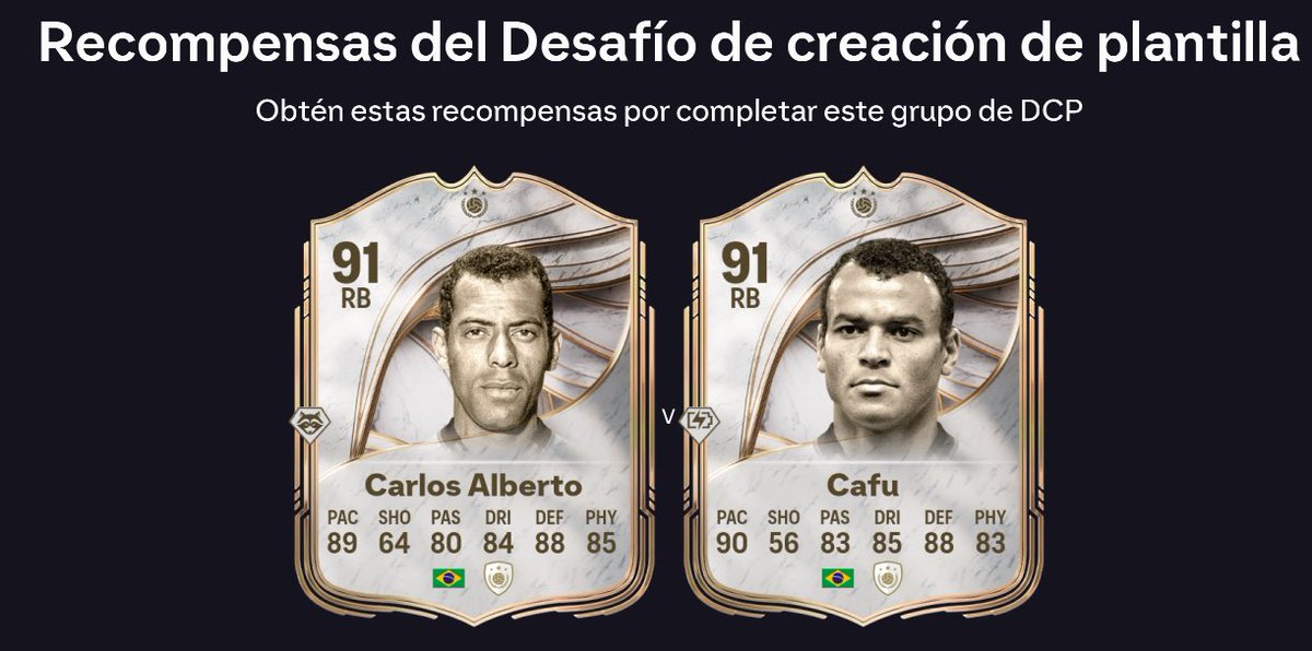 JuniorSintress's tweet image. 🚨CUÁL elegirán: CARLOS ALBERTO o CAFU en SBC Disponibles✅

⏩Pide: 85, 85 + IF, 86, 86 + IF, 87, 2 x 87 + IF, 2 x 88