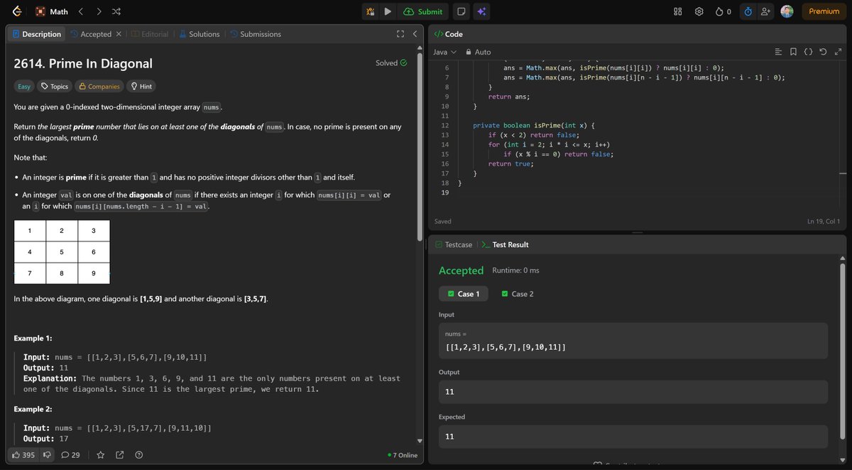 madhavtiwari24's tweet image. Day 212 of #365DaysOfLeetCode ✅Just solved LeetCode problem No. 566! Let’s keep pushing! #LeetCode #CodingChallenge #ProblemSolving