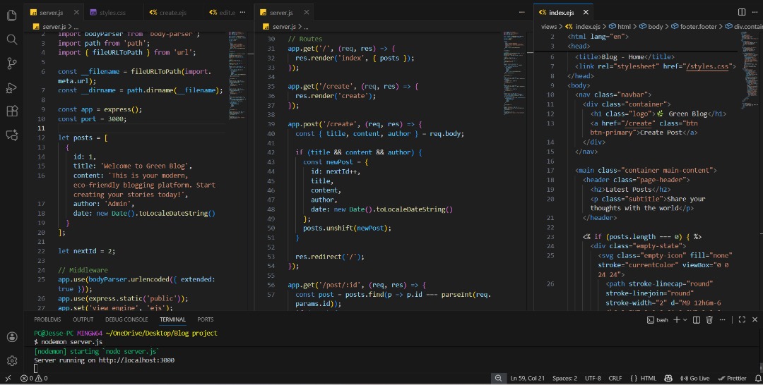 Dev_JesseMaduka's tweet image. Day 58 of #100DaysOfCode 🚀

Built my first full Blog Web App using Node.js, Express &amp;amp; EJS!
Users can create, view, edit &amp;amp; delete posts.
Had lots of errors on the way but debugging made everything worth it.

Backend is getting more exciting 🔥
#JavaScript #NodeJS #WebDev #Backend