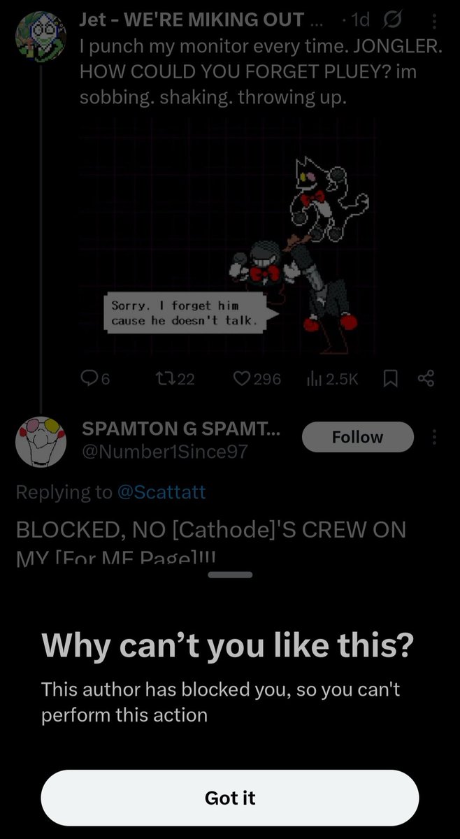 IM SOBBING I JUST GOT BLOCKED BY SPAMTON G SPAMTON FOR MIKE POSTING???