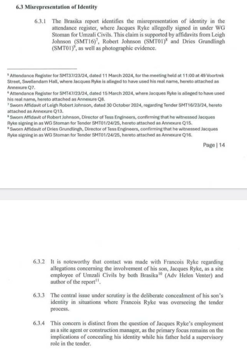 Francois Ryke is the adviser of Swellendam Municipality Procurement Panel which approves Tenders. His Son, Jacques Ryke used a fake identity of being Mr WM Stoman so his father could appoint his Construction Company. Analeen Voster presided the illegal tender process as Manager.