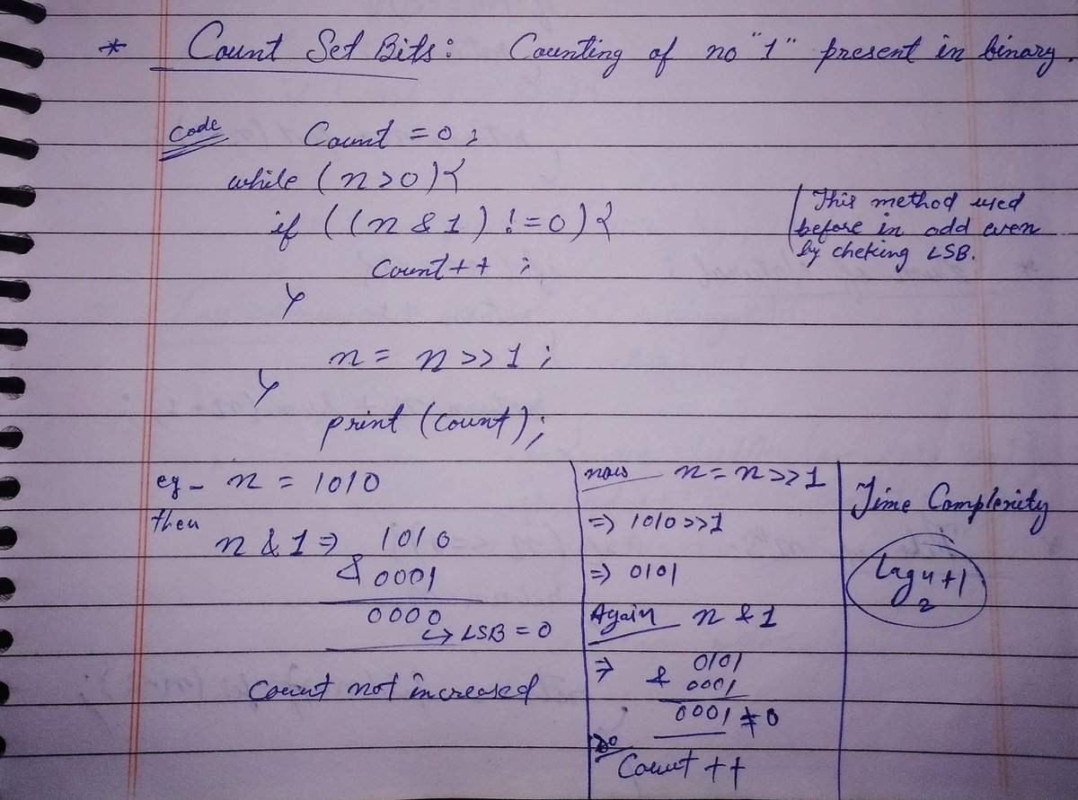 amanhaidry's tweet image. 🗓️Day-129/365 | #365DaysOfCode 💻| @geeksforgeeks

#BitManipulation in #DSA
✅Clear Last i Bits
✅Clear Range of Bits
✅No is power of 2 or not
✅Count set bits (1)

#nationskillup #365DaysOfDSA #geeksforgeeks #gfg #365DaysOfcoding #java #DataStructuresAndAlgorithms
