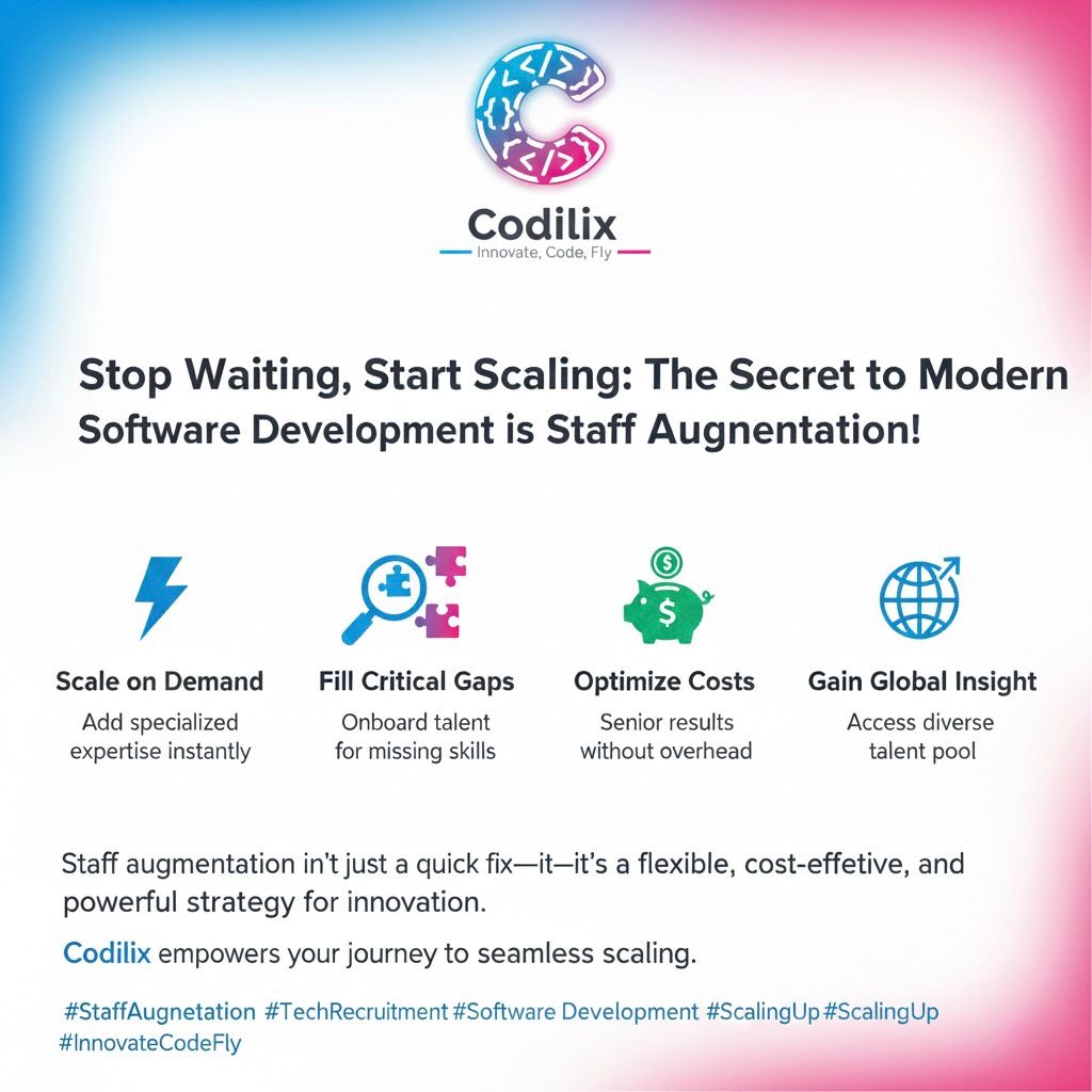 CodilixSupport's tweet image. In today&apos;s dynamic market, the ability to adapt and grow is paramount. Many businesses face challenges like skill shortages, project backlogs, or the need for specialized expertise—all of which can hinder progress.
#StaffAugmentation #TechSolutions #BusinessGrowth #ScalableTeams