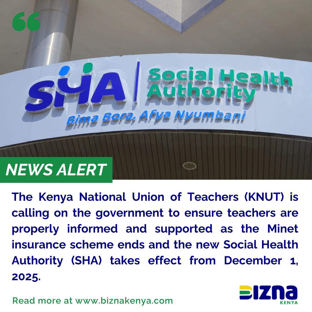 biznakenya's tweet image. The Kenya National Union of Teachers (KNUT) is calling on the government to ensure teachers are properly informed and supported as the Minet insurance scheme ends and the new Social Health Authority (SHA) takes effect from December 1, 2025.  

Deputy Secretary General Hesbon…