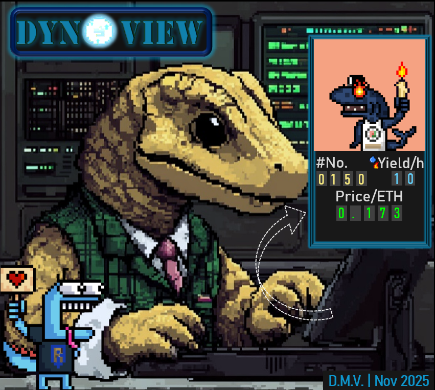 DynoMV's tweet image. ⚡️Our Dyno hunters have just found this gem, currently listed (Link in Bio) for just 0.173 ETH!

Not only has this common Dyno a whopping 10 wph yield, he also has the legendary 1/7 burning eye trait. 🔥

- D.M.V., Nov 2025
@AngryDynomites #CraftWorld