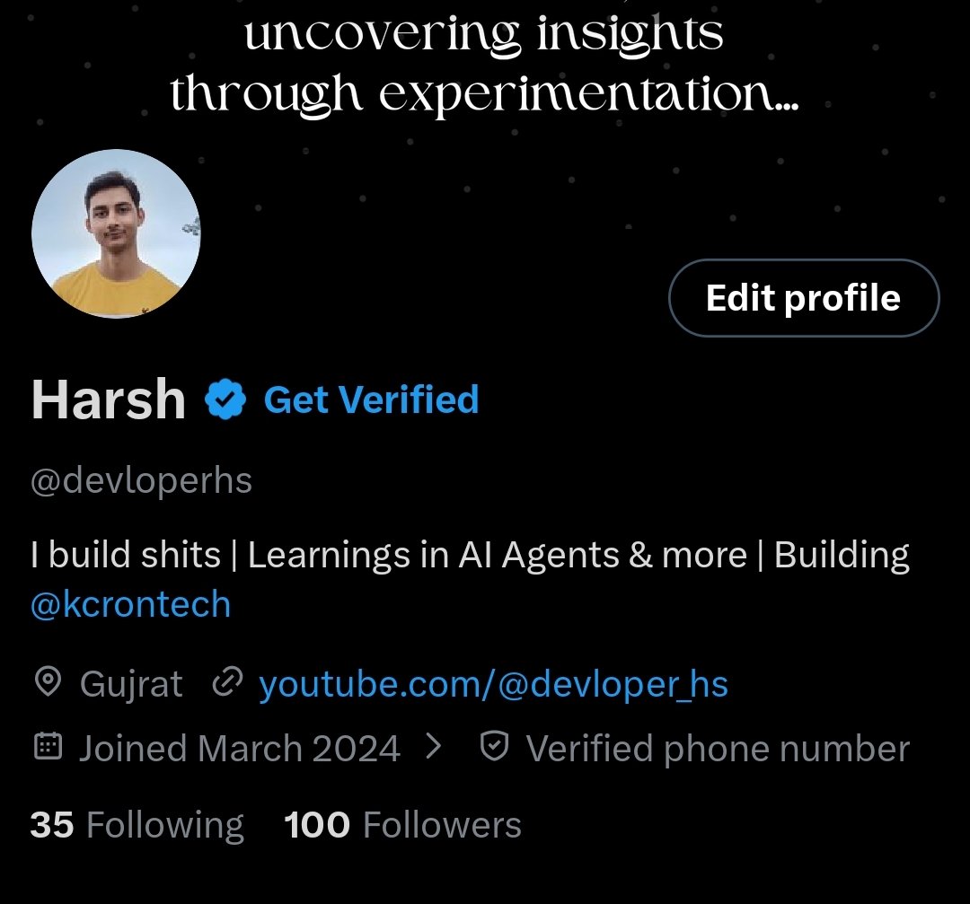 devloperhs's tweet image. Completed 100 followers , way more to go. 

Thank you everyone. Hope my content provided value to your feed 🙏