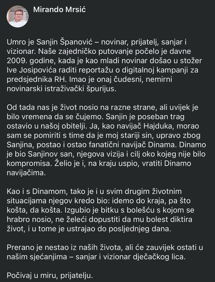 drMrsic's tweet photo. Počivaj u miru, prijatelju. https://t.co/EuefDBb54o