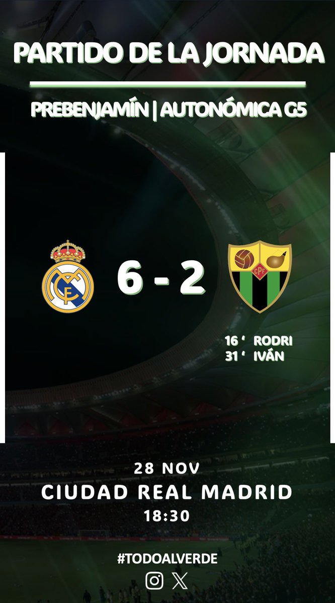 PARTIDO DE LA JORNADA | Resumen del partido del Prebenjamín frente a <a href="/lafabricacrm/">Cantera Real Madrid</a> 

#TODOALVERDE💚🖤