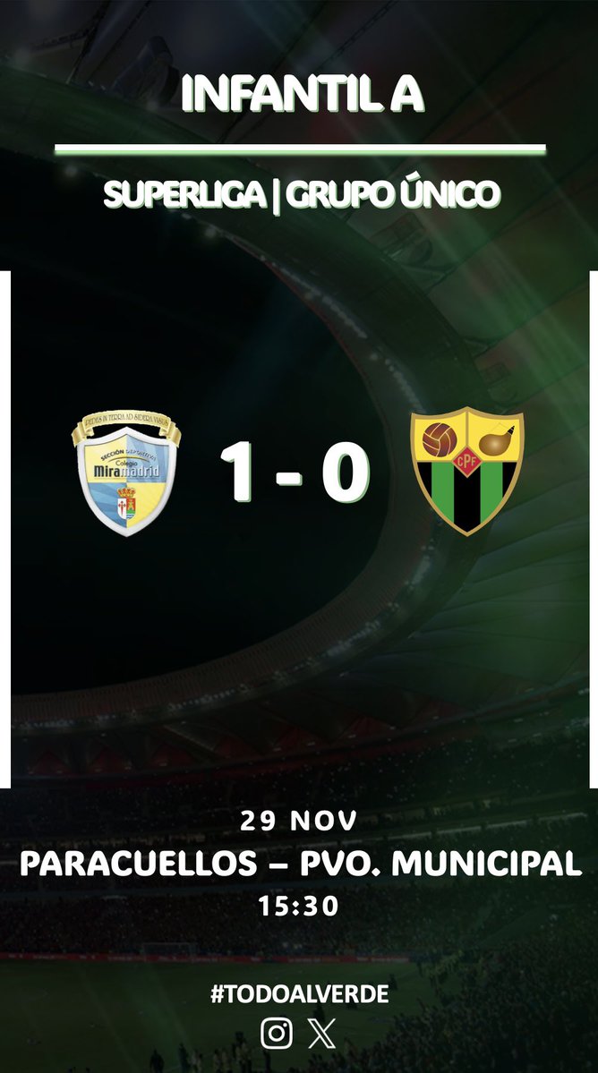 INFANTIL A | Resumen del partido frente al <a href="/Miramadrid_Dep/">SD Colegiomiramadrid</a> 

#TODOALVERDE💚🖤
