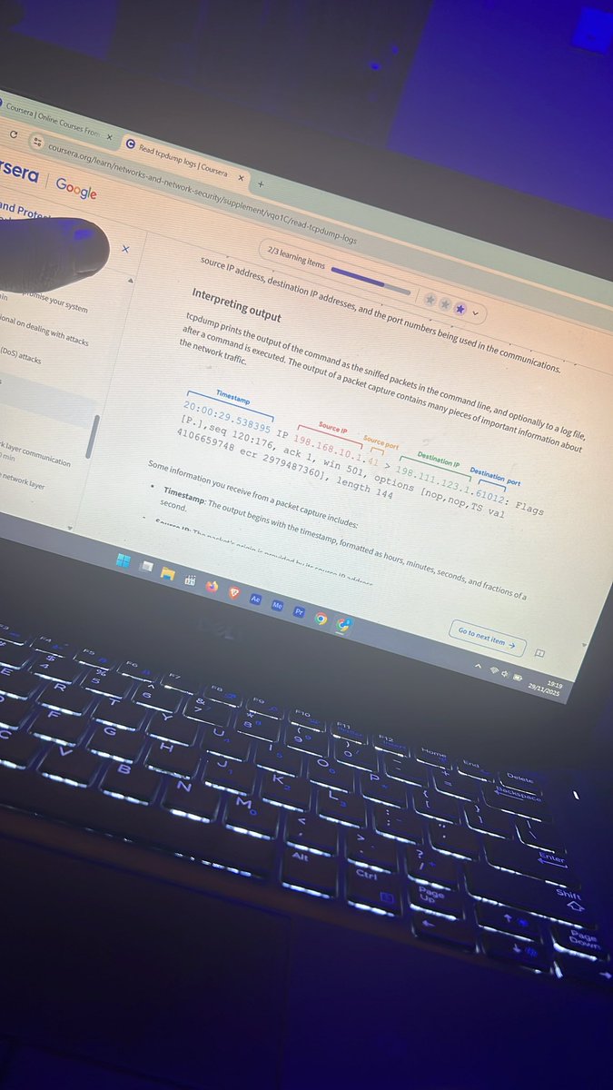 00Santif's tweet image. Day 8: Revisiting my previous Coursera course and documenting it. Today I refreshed my knowledge on DoS/DDoS attacks, ICMP floods, packet sniffing (active vs passive), and interpreting packet captures. Staying sharp! 🔐🛡️

#CyberSecurity #NetworkSecurity   @OnijeC @segoslavia