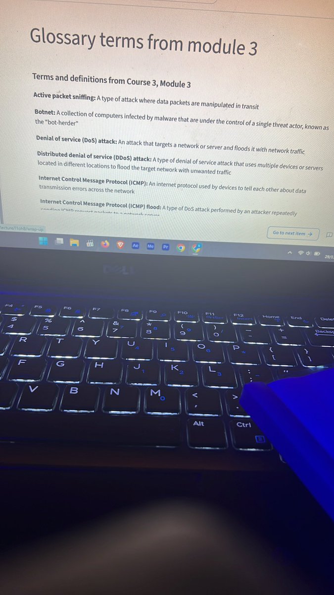 00Santif's tweet image. Day 8: Revisiting my previous Coursera course and documenting it. Today I refreshed my knowledge on DoS/DDoS attacks, ICMP floods, packet sniffing (active vs passive), and interpreting packet captures. Staying sharp! 🔐🛡️

#CyberSecurity #NetworkSecurity   @OnijeC @segoslavia