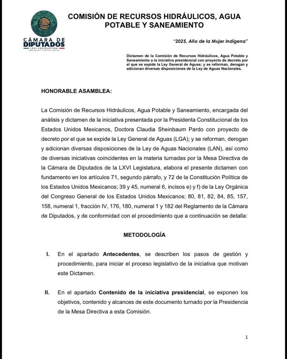 🔵 Ley de Aguas | Ya circula en San Lázaro el nuevo dictamen de 537 páginas que Morena y aliados aseguran haber corregido tras el diálogo con productores.

La reforma reduce sanciones por huachicol de agua: de 10 a 5 años de prisión y multas máximas de 4 mil a 2 mil UMAS (hasta