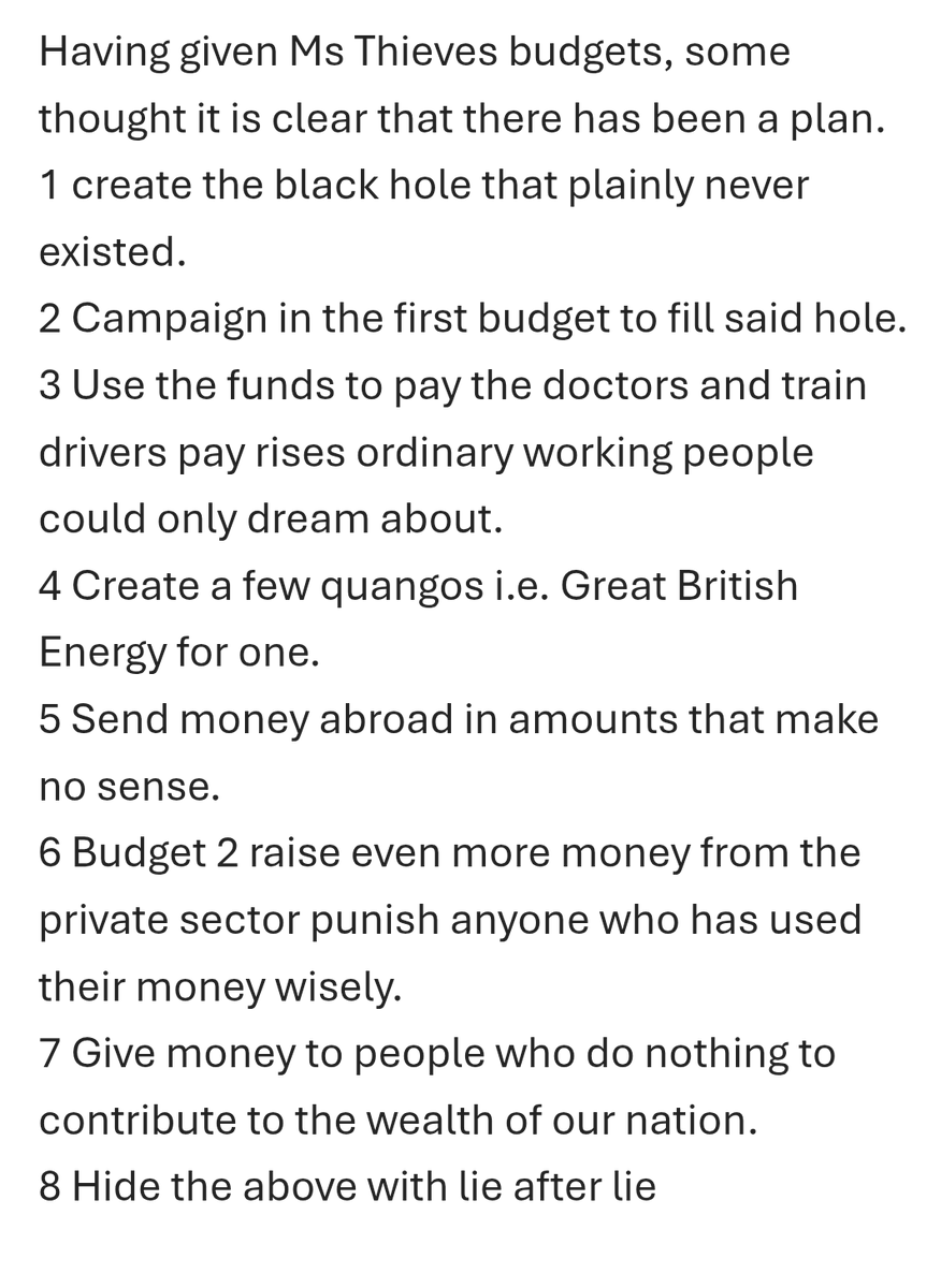 HakunaMatata26C's tweet photo. Edit from previous post:-
Here's a thought re Rachel Reeves and the £22B "black hole" saga as pointed out by my OH. Could this have been planned before the last GE?..but if it was and is near the truth Reeves didn't do this on her own, she's not clever enough. 👇 https://t.co/fMukwpegCw