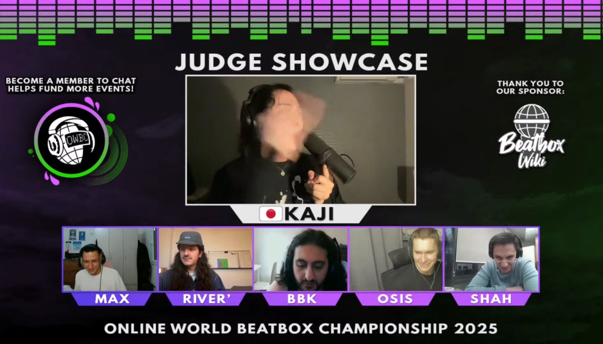 dir_en_gr's tweet photo. KAJIさん
Judge showcaseで大暴れ
耳やられた、何も聞こえない
Online World Beatbox Championship
2025
https://t.co/I29E6ggUbS
#beatbox
#OWBC https://t.co/D57YPSSvkW