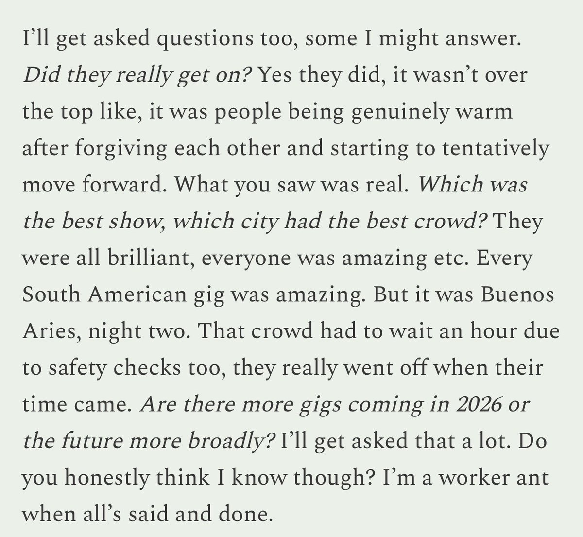 madlyrk's tweet photo. Christian Madden tecladista de Oasis dijo que la reconciliación de liam y noel es 100% real y que el mejor público de todos fue en argentina el 16 de noviembre. OTRA CORONACIÓN DE GLORIA 🇦🇷 https://t.co/7672HqczrV