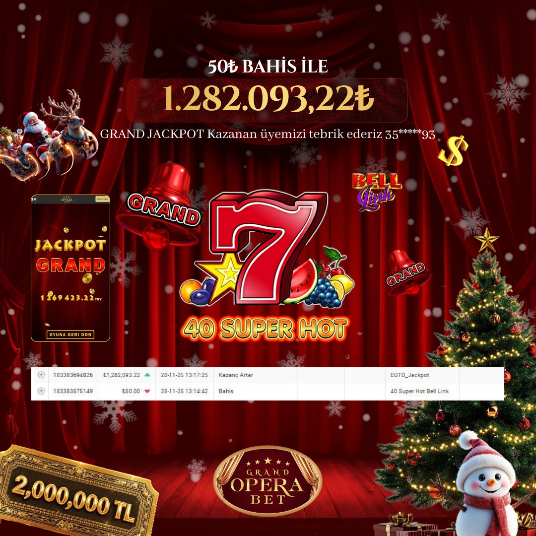 👑 Grand Opera’da Dev Kazanç!

🎰 40 Super Hot Bell Link oyununda 50.00₺ bahis ile Grand Jackpot düşürerek tam 1,282,093.22₺ kazanan üyemizi tebrik ediyoruz! 🎉

💎 Kıbrıs’ın en prestijli casinosunda kazanca ortak ol → grandoperabet.link