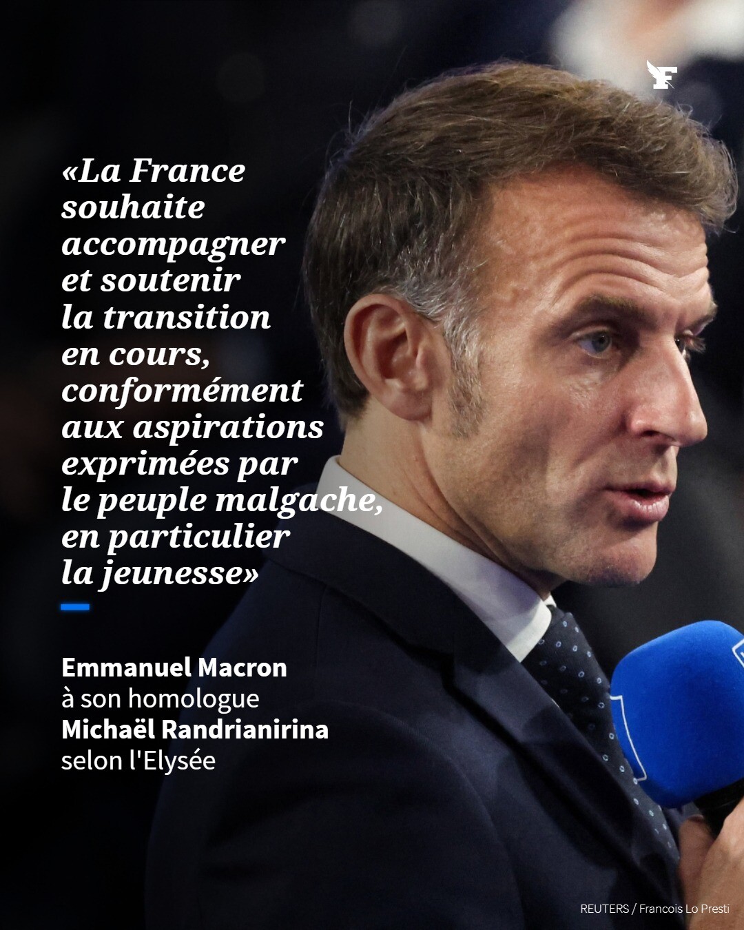 Emmanuel Macron s'est entretenu pour la première fois samedi au téléphone avec Michaël Randrianirina, président de la Refondation de la République de Madagascar, et lui a «proposé l'appui de la France» après le coup d'État d'octobre, selon l'Élysée.→