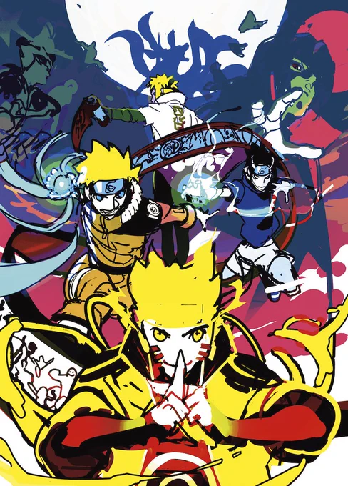 Just posted on patreon the cover process for the #Naruto Kaibun Tribute. From sketch to finish! Here's my strategy to put order into chaos, using the SCROLL to guide the reading, but also COLD/WARM to split the scene and character groups