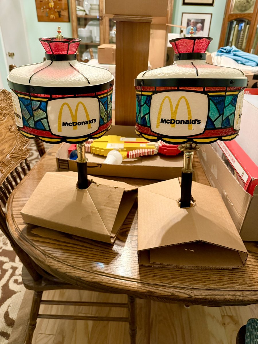Found these two 70s McDonald’s Tiffany-style lamps last week - new old stock, still in the original boxes! The spoils of life on the road!