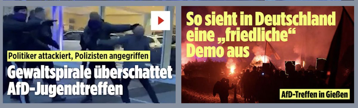 Links müsste es heißen: LINKE Gewaltspirale...
und rechts sieht es nach AfD "Frieden" aus...
Jämmerliche Presse!!!!!