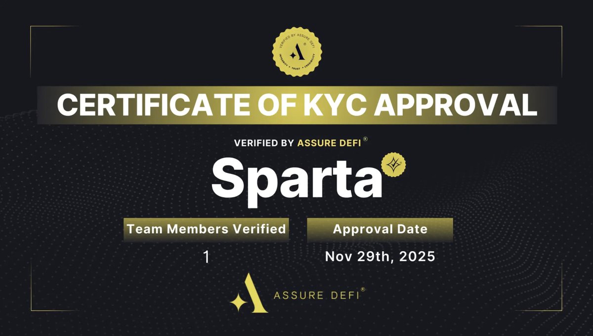 Sparta is KYC verified! <a href="/AssureDefi/">Assure DeFi</a> 

projects.assuredefi.com/project/sparta