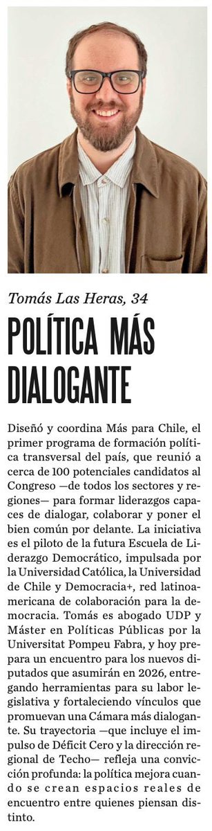 masparachile's tweet photo. 🌟 Felicitamos a @tlasheras, coordinador del Programa de Formación de Más para Chile, quien recibió el premio #100JóvenesLíderes2025 por su aporte a una política más dialogante y a la formación de liderazgos comprometidos con el servicio público y la construcción de puentes 👏🏽 https://t.co/OC3g1xtHIZ