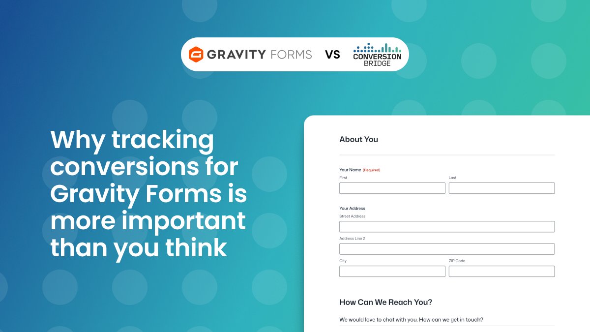 gravity's tweet image. A form submission is only half the story. The real wins come from knowing why it happened.

Learn how Conversion Bridge helps you track conversions across platforms without the technical headaches.

@ConversionWP

gravityfor.ms/4ohqBqs
