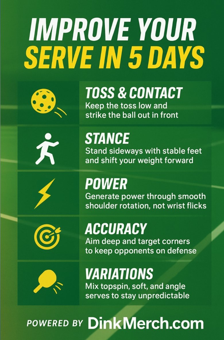 DinkMerch's tweet image. 🚀How to improve your serve in 5 days? 

#pickleballtips