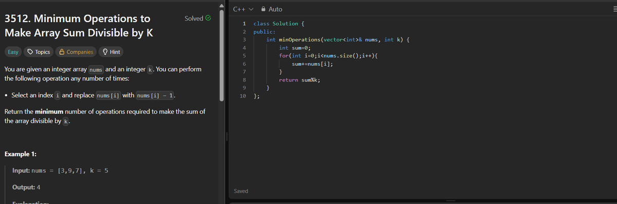 VishwanshK's tweet image. Day 100 of 100 Days of Code:
LeetCode: POTD Streak: 18
3512. Minimum Operations to Make Array Sum Divisible by K
100 Days completed successfully 🔥
#LearnInPublic #100DaysOfCode #LeetCode #DSA #LeetCodeDaily