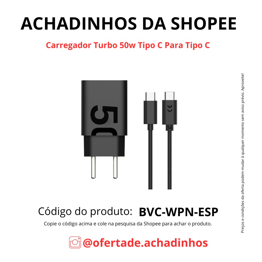 oachadinho's tweet image. Link 👉🏻 s.shopee.com.br/BMNFZQDNq • Carregador Turbo 50w Tipo C Para Tipo C

R$ 20,49

Grupos e Redes Sociais 
bio.site/ofertasde.acha…

Cartão do Mercado Pago
mpago.li/1hQYCzT

#CarregadorTurbo #Carregador50W #TipoC #PowerDelivery #RecargaRápida #Tecnologia #Celular