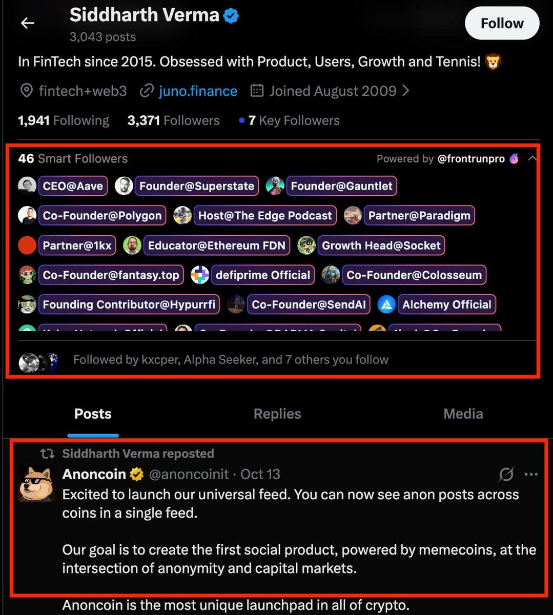 TheDeFiRonin's tweet image. $DAFT has some huge backing.

@sidsverma involved/mastermind behind it.

@anoncoinit full backing.

Top 9 holder is a giga $AVICE whale. 

Siddharth Verma is followed by so many top web3 CEOs, obviously not a random individual. Funded Juno Finance (net worth ~2B?) and been…