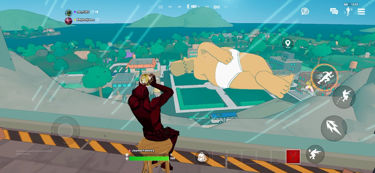 “Daredevil, eating ramen, observing giant Homer”, oil on canvas, 2025