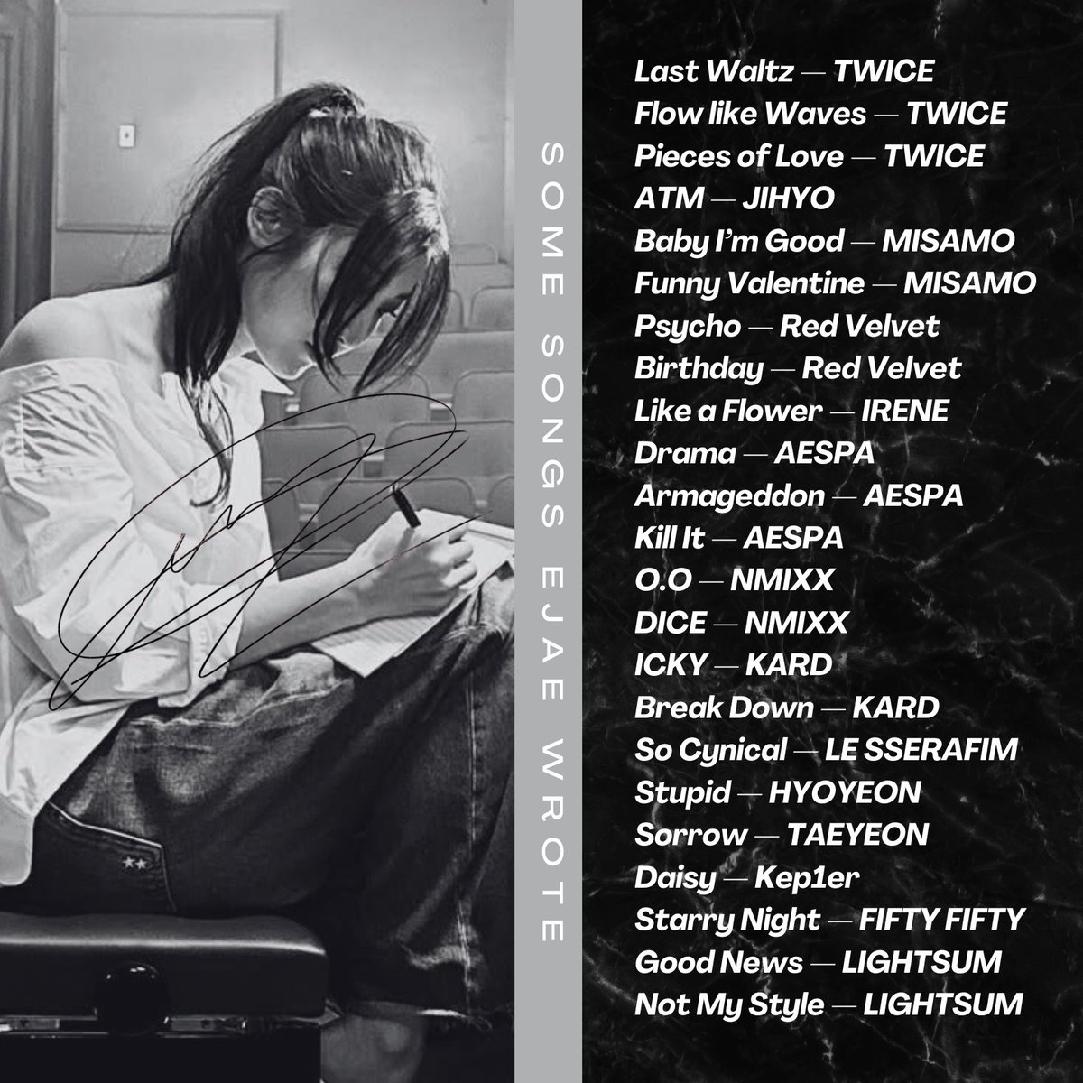 EjaeUpdates's tweet image. Here are a list of some songs that #EJAE co-wrote and co-produced for KPop artists