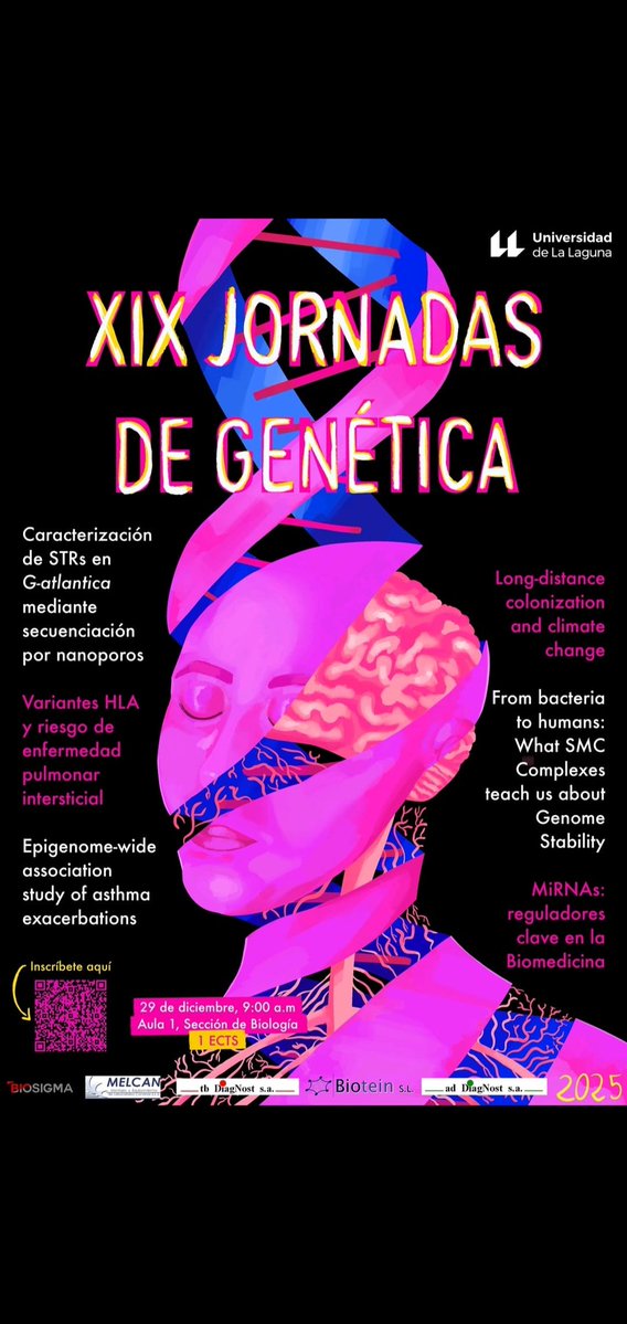 XIX Jornadas de Genética ULL. Este año serán el 29 de diciembre. Aula 1 Sección de Biología te dejo por aquí el cartel con referencia de las charlas de este año. Te esperamos <a href="/CienciaULL/">Cienci<a href="/ULL/">Universidad de La Laguna</a></a> @ULL <a href="/PaleogenomicULL/">Paleogenomics Lab at ULL</a> <a href="/Gesalud_ULL/">Genomics and Health Lab (ULL)</a>