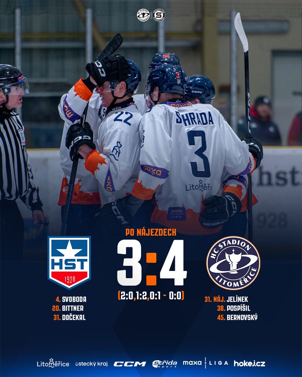 Kališníci vezou z Moravských Budějovic dva body 🥳 O výhře Litoměřic rozhodl v nájezdech Šimon Jelínek 💪🏻 
🟠 Reportáž: tinyurl.com/47rd4nkk