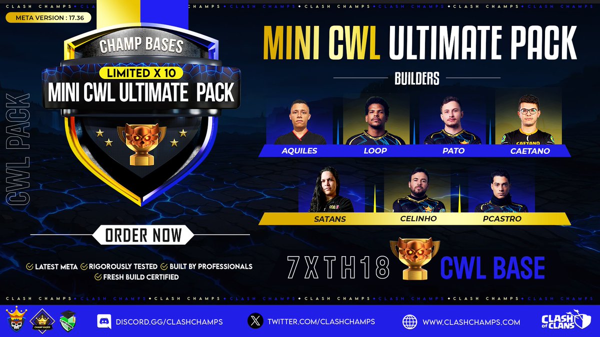🔥 First TH18 CWL special Base packs

World Champs build differently. You’ll feel it on defense!

 💥 15 ULTIMATE CWL TH18 Bases - clashchamps.com/product/ultima…

 💥 7 MINI CWL TH18 Bases - clashchamps.com/product/mini-c…

 📌 Limited stock — raw, winning bases.