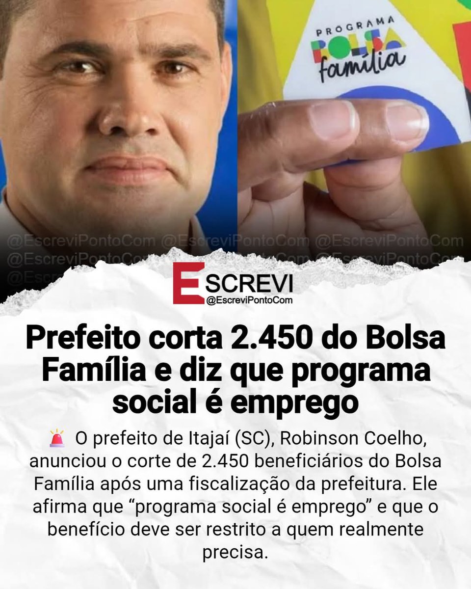 SensoCrtico1's tweet image. 🚨 O corte de 2.450 beneficiários do Bolsa Família em Itajaí virou um tapa na cara do assistencialismo descontrolado que domina o Brasil. O prefeito Robinson Coelho decidiu enfrentar a máquina da dependência, realizou uma fiscalização minuciosa e descobriu exatamente o que…
