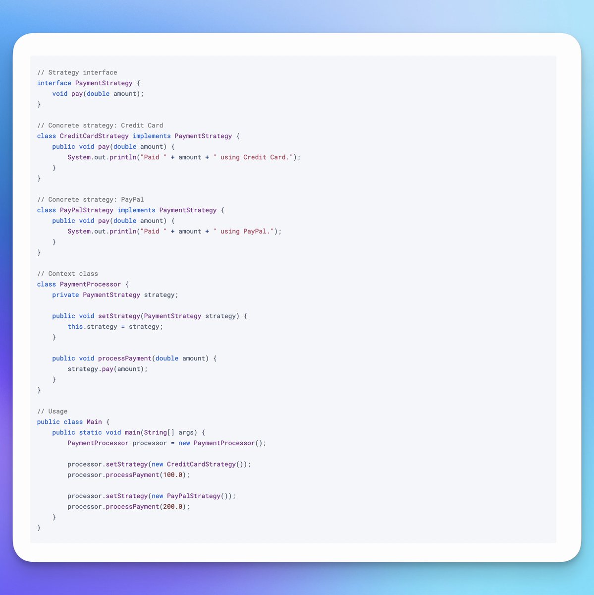 iamsaquibdev's tweet image. What is the Strategy Pattern?

The Strategy Pattern is a design pattern that lets you define a family of algorithms, put each in a separate class, and make them interchangeable.

It helps you change the behavior of your code at runtime by swapping out different strategies.

Why…