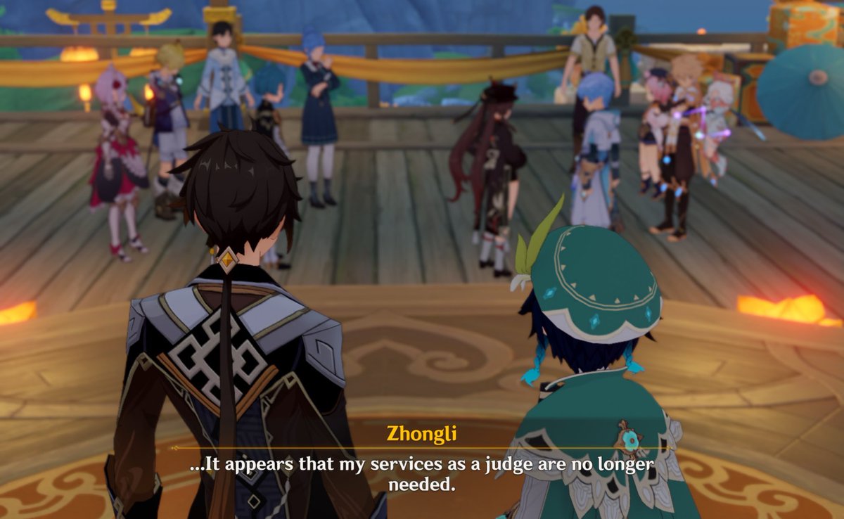 cakepoops2's tweet photo. Despite the event not being my fave, I LOVED this little scene so much. Two of the oldest archons watching over their children. The camera blurring and focusing on their backs. Zhongli saying that they don’t need his judgement anymore and Venti gently nodding. Its perfect 🤧 https://t.co/YqlQNsemMV