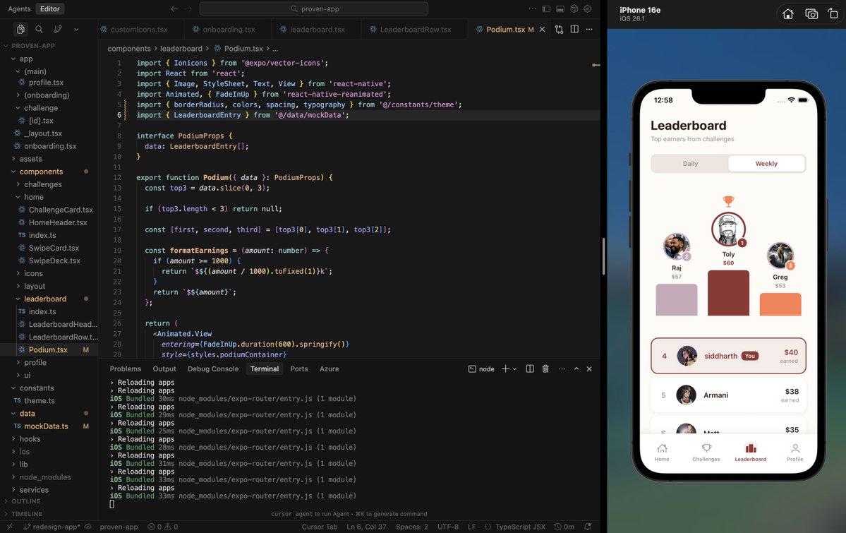 tryprovenn's tweet image. day 1 of building PROVEN app:

everything is working in mock data