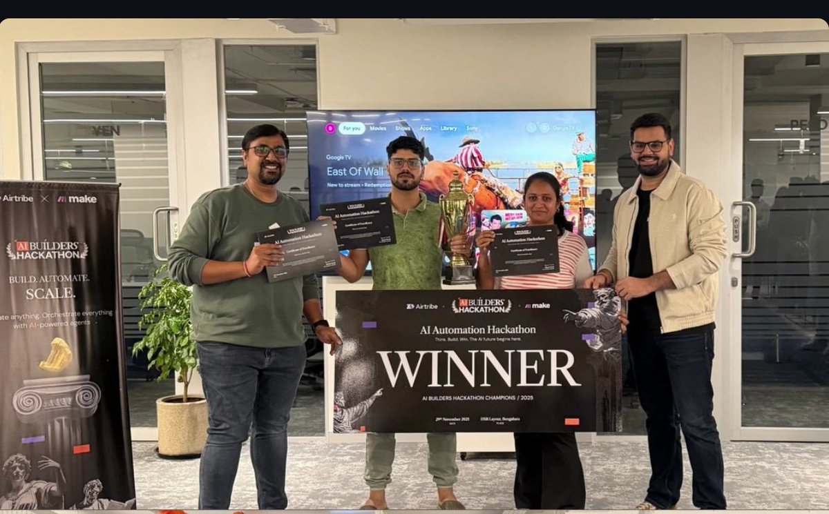 noumaanbaba's tweet image. 🚀First offline hackathon. First ever win. We built an Al travel agent on Make.com that generates personalized itineraries and sends them right to your email. Crazy energy, great team, big win.
@airtribe_live @make_hq Thank you for this ❤️