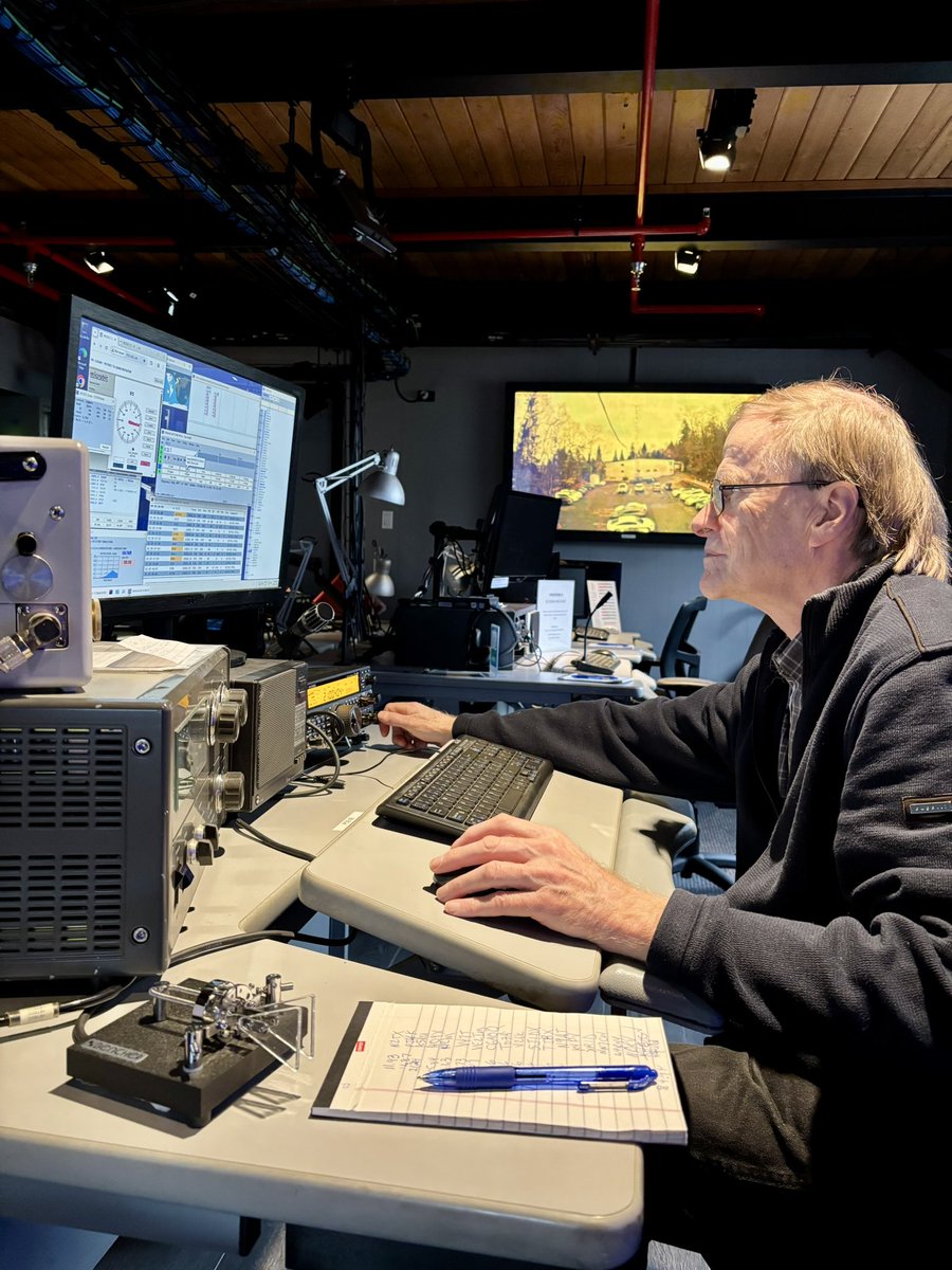 VE7SCC's tweet photo. For Steve VA7NR, nothing beats a calm shack, a smooth key, and a weekend of CW. He’s running QRP (5W) in CQ WW DX under VE7SCC, aiming to top Canada in his category. Steady hands, decades of skill, and classic tunes in the background. Good luck, Steve! https://t.co/pEVTSr21dz