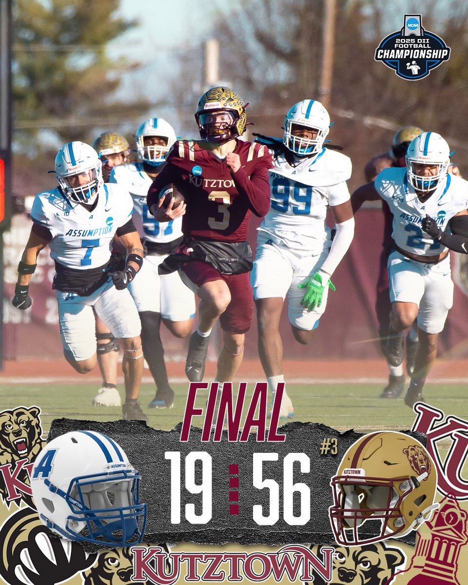 KUGoldenBears's tweet image. FB | BEARS WIN! A 56–19 win over Assumption sends Kutztown Football to the NCAA Quarterfinals! 🐻🔥