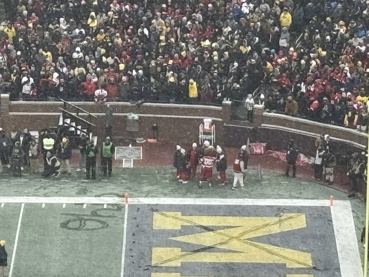 Brutus Buckeye drew a Script Ohio in the snow and X’d out the M in the end zone