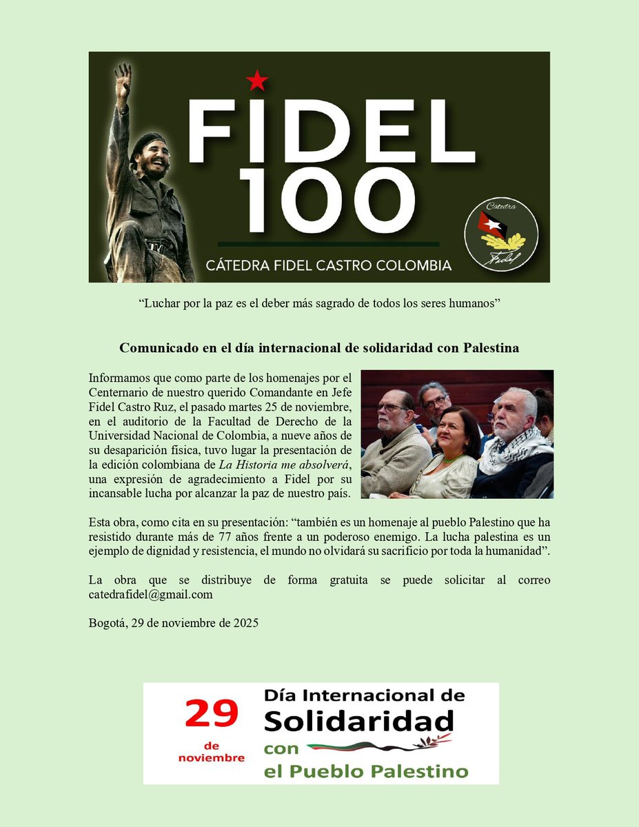 La Historia me absolverá (edición colombiana) dedicada al pueblo palestino. 
#FreePalestine 
#100AñosConFidel