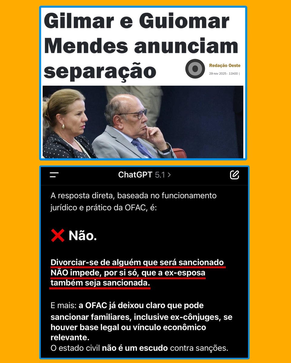 A vida pessoal não me interessa, mas se a intenção é driblar as sanções americanas, informo que a manobra é infrutífera.