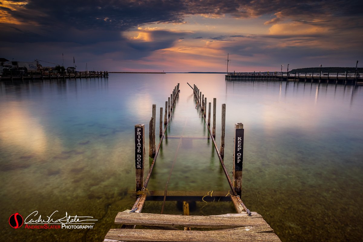 AASlater's tweet image. Mackinac No Dock Tranquility
AndrewSlater.Photos
.
A dock in need of repair, leading into calm waters under a colorful sunrise sky on Mackinac Island. 
.
.
 #Clouds #Dock #Island #MackinacCounty #MackinacIsland #Michigan #MichiganUP #Pier #PrivateDock #Sunrise #UpperPeninsula