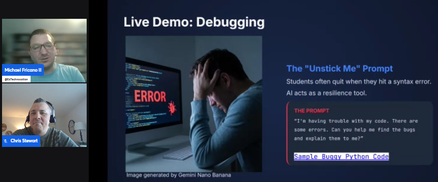 flipping_focus's tweet image. Privileged to emcee “Ctrl+AI: #VibeCoding and the Future of K12 CS” w/ Michael Fricano, hosted by @LOGICSAcademy, sponsored by @googlecanada.
Dug into Ss creating #code and how #AI can support, not replace, creative and #criticalthinking. Full session:  bit.ly/logics-vibe-co…