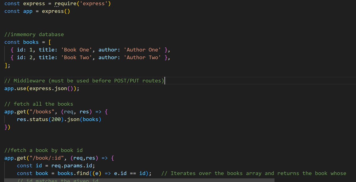 pranayBhat7's tweet image. 🚀 Express.js for Beginners — Build Your First CRUD API
Just created a simple Books API using Express.js with an in-memory database.
Perfect starter project to understand:
✔ GET / POST / PUT / DELETE
✔ Updating &amp;amp; deleting data
✔ Using  express.json() middleware
#ExpressJS #API